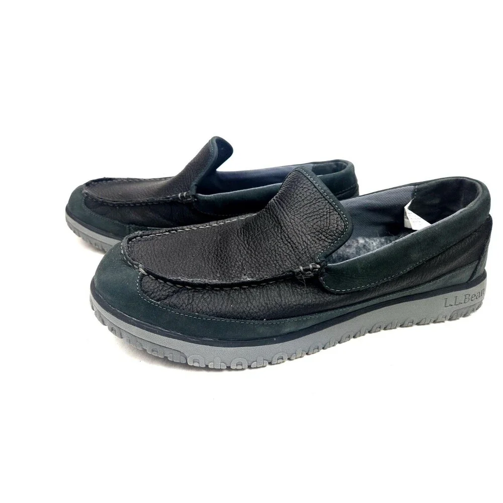L.L. Bean All Week Slipper Mocs Men’s 12 Medium Black Leather Lambs Fur Loafer